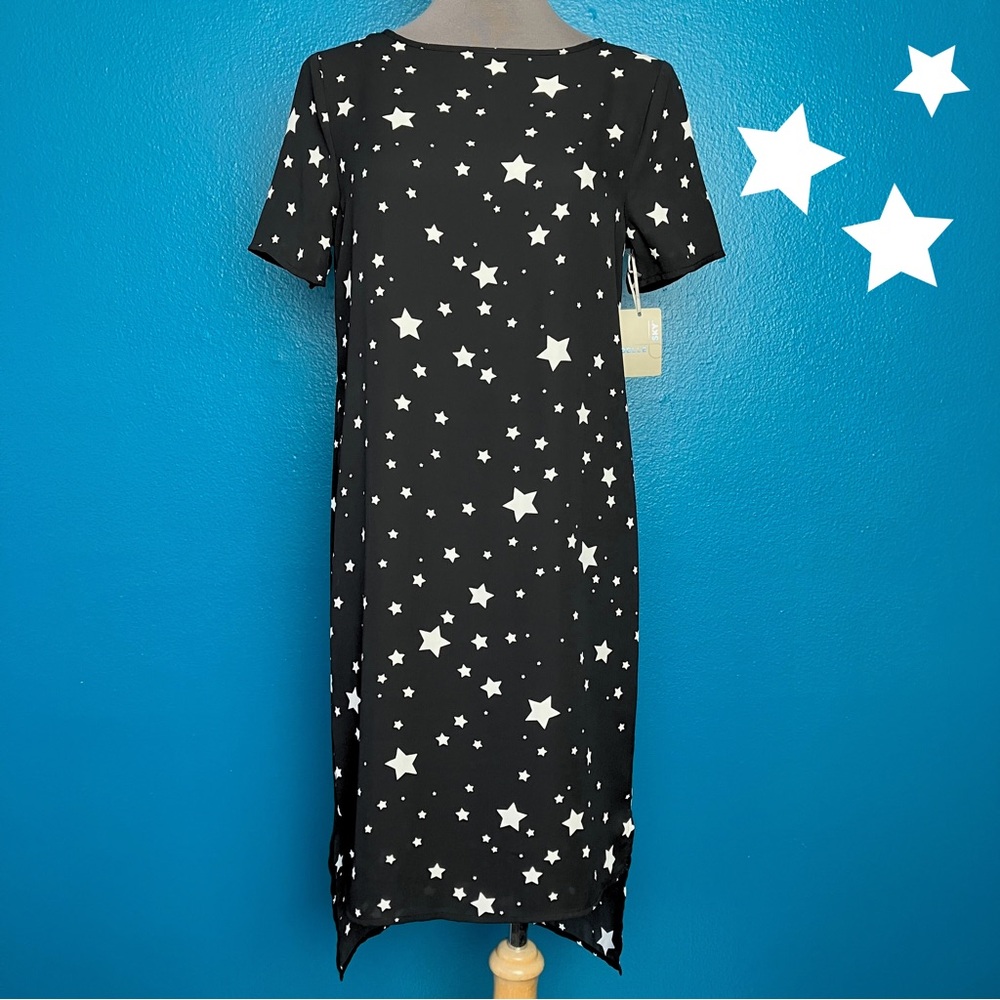 Belle Sky Starlet Black & White Stars Shift Tunic Dress XS NWT